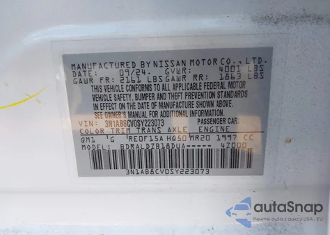 2025 Nissan Sentra Sv из США, поврежденный, VIN 3N1AB8CV0SY223073